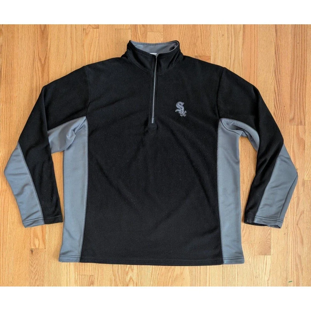 Chicago White Sox Fleece Pullover Mens XL Black 1/4 Zip Long Sleeve Majestic